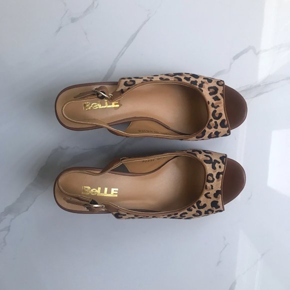 BeLLE Leopard Print Fur Effect Wedge Sandals size 5.5/6 - Picture 1 of 8